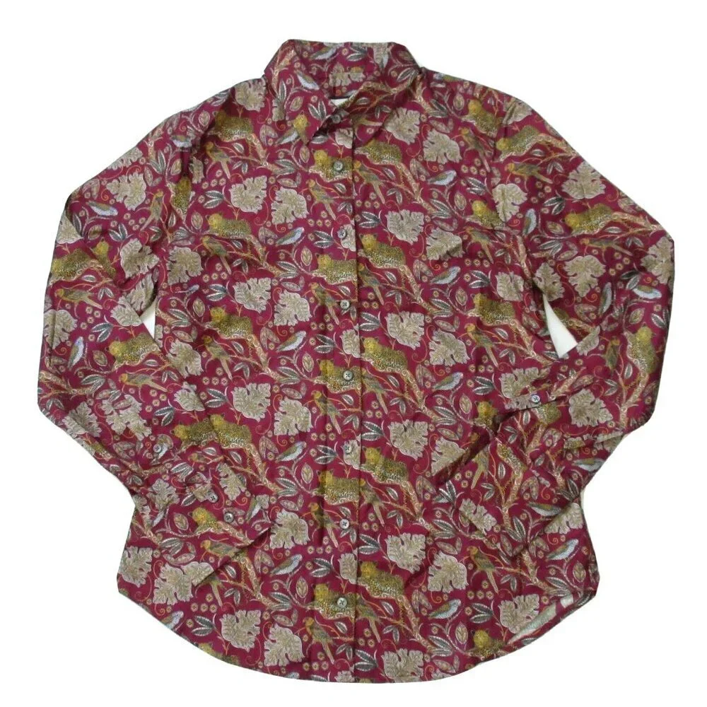 NWT J.Crew Collection Silk-twill Shirt in Vintage Burgundy Jungle Cat Leopard 14